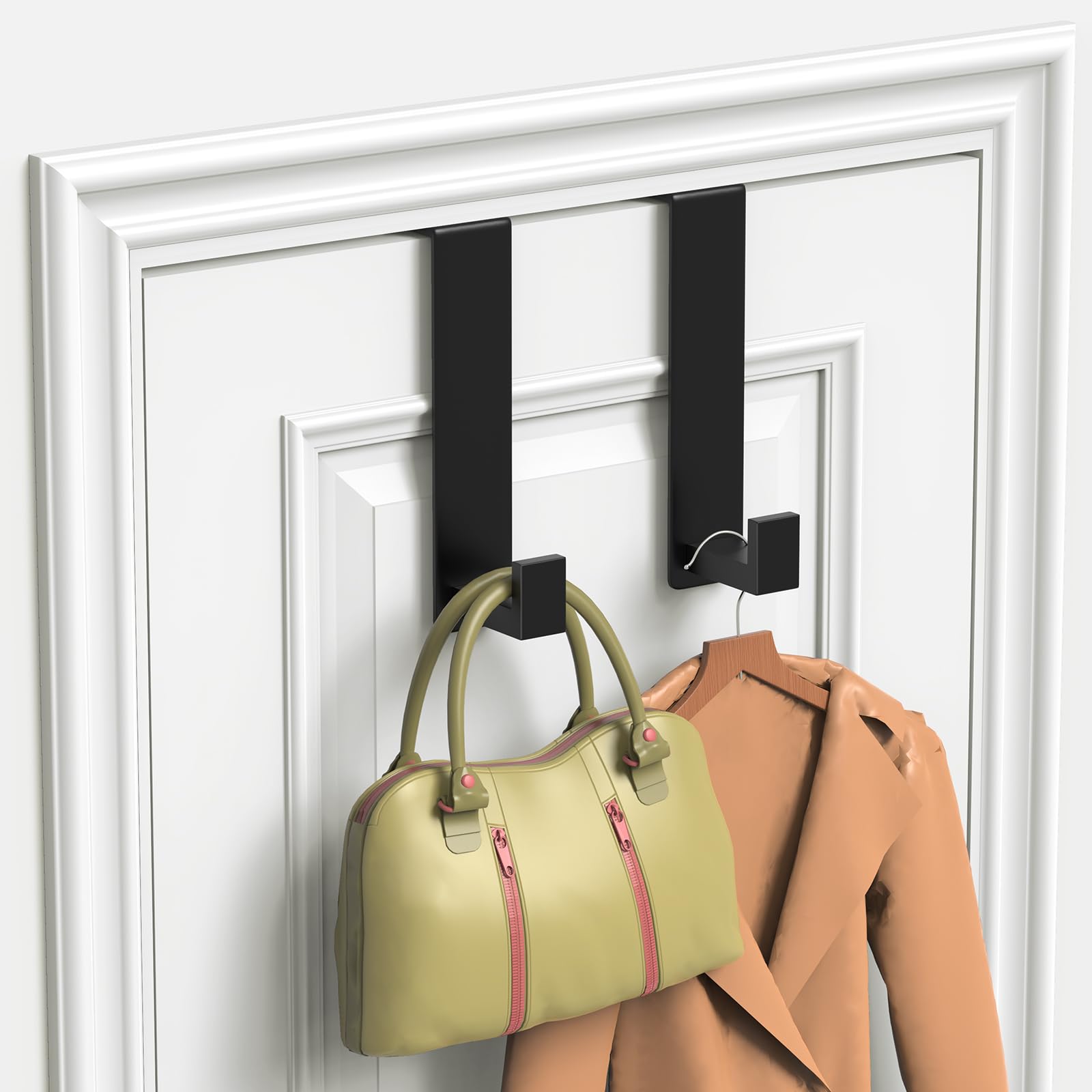 PMMASTO rustproof stainless steel door hanger with black finish, ideal for bathrooms.