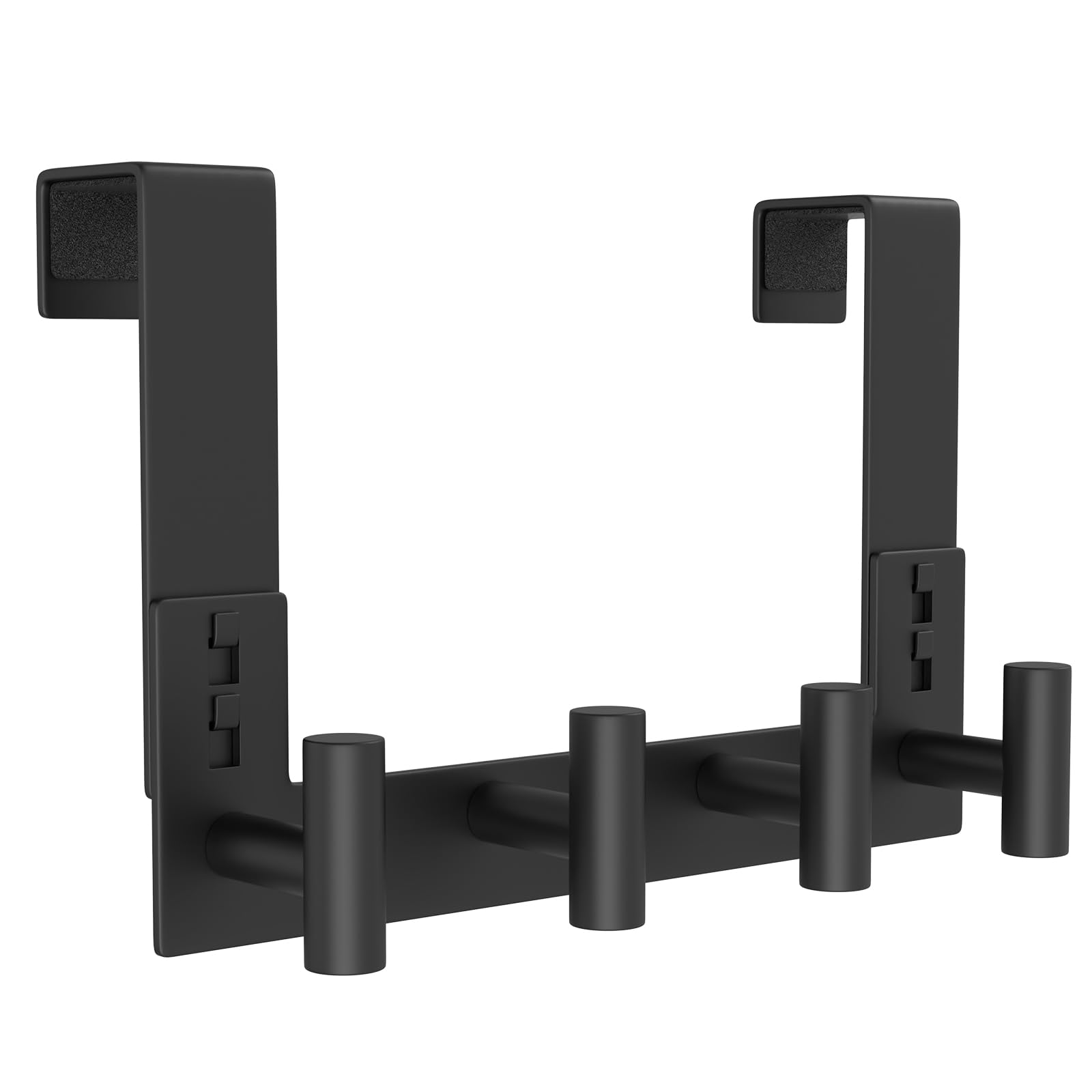 PMMASTO over-the-door hook black finish with four hooks for clutter-free entryways.