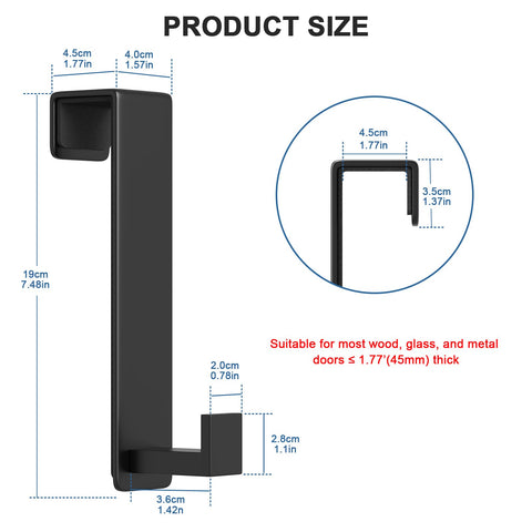PMMASTO rubber-backed hook protects surfaces and minimizes door scratches.