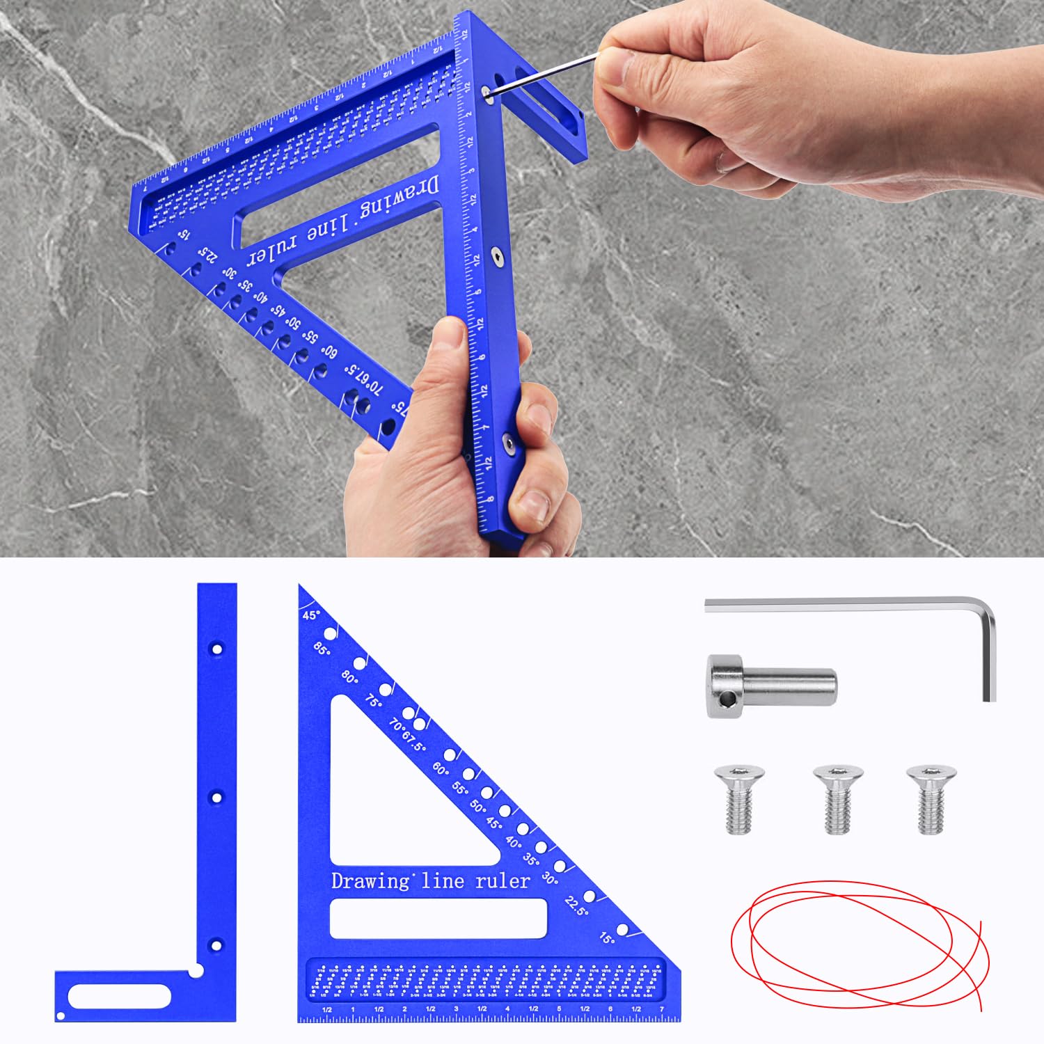 PMMJ large carpenter square kit includes pins and wrench for easy setup