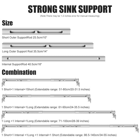 PMMJ undermount sink bracket adjustable length shows telescoping range for various sinks