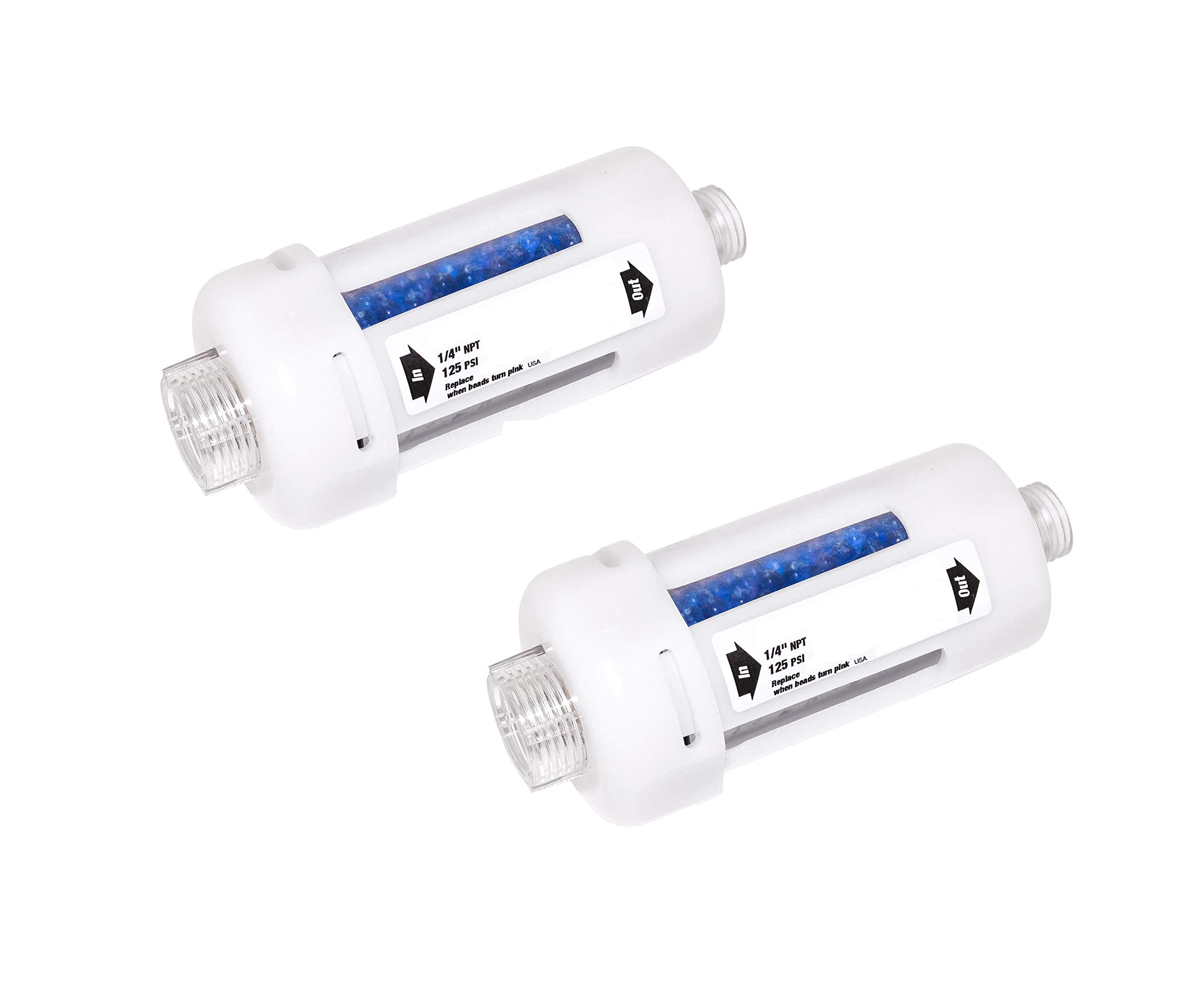 PneumaticPlus DFD-10 inline desiccant dryer mounted on a spray gun for clean air