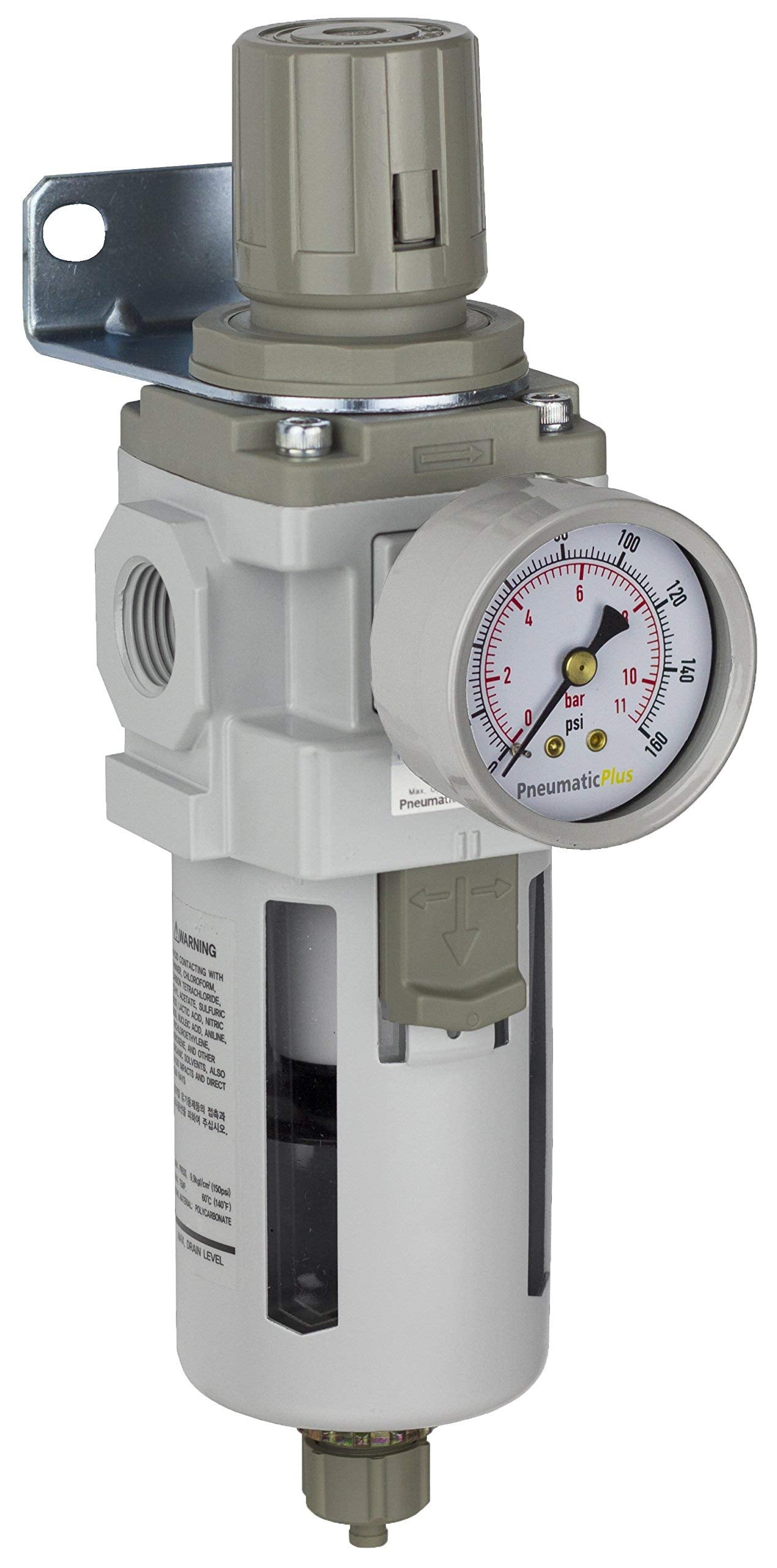 PneumaticPlus SAW400-N04BG front view showing compact filter regulator for clean air supply