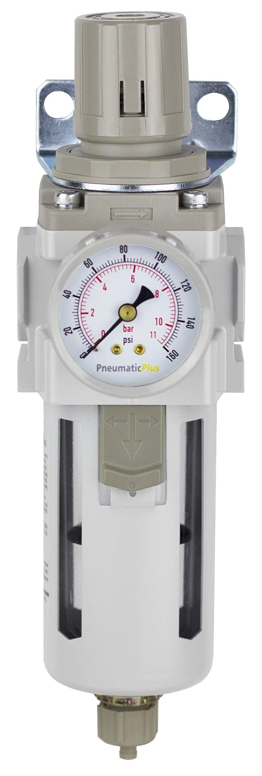 PneumaticPlus SAW400-N04BG gauge detail highlighting pressure readout for precise control
