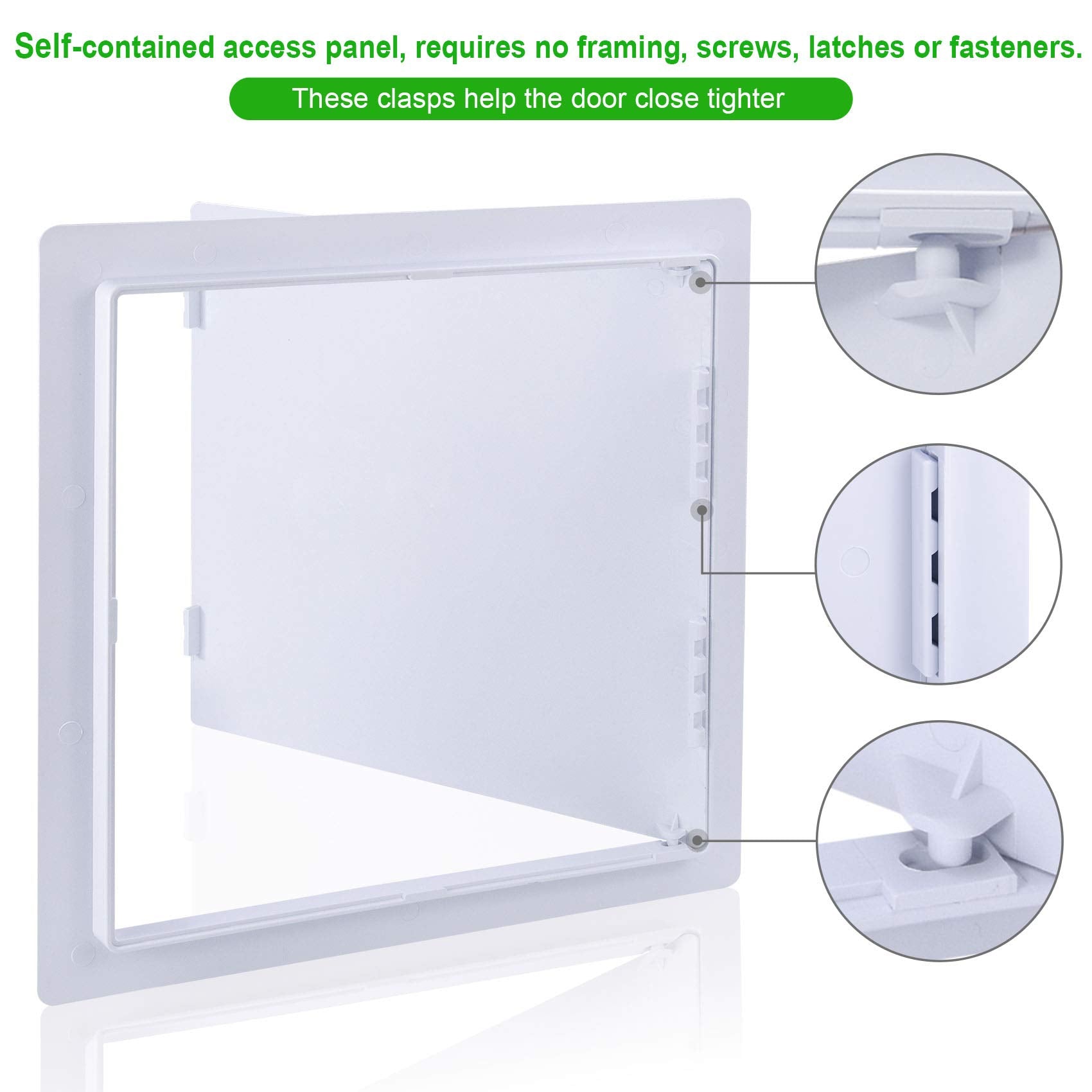 PNKKODW hinged plastic door offers durable, reusable access to plumbing and HVAC.