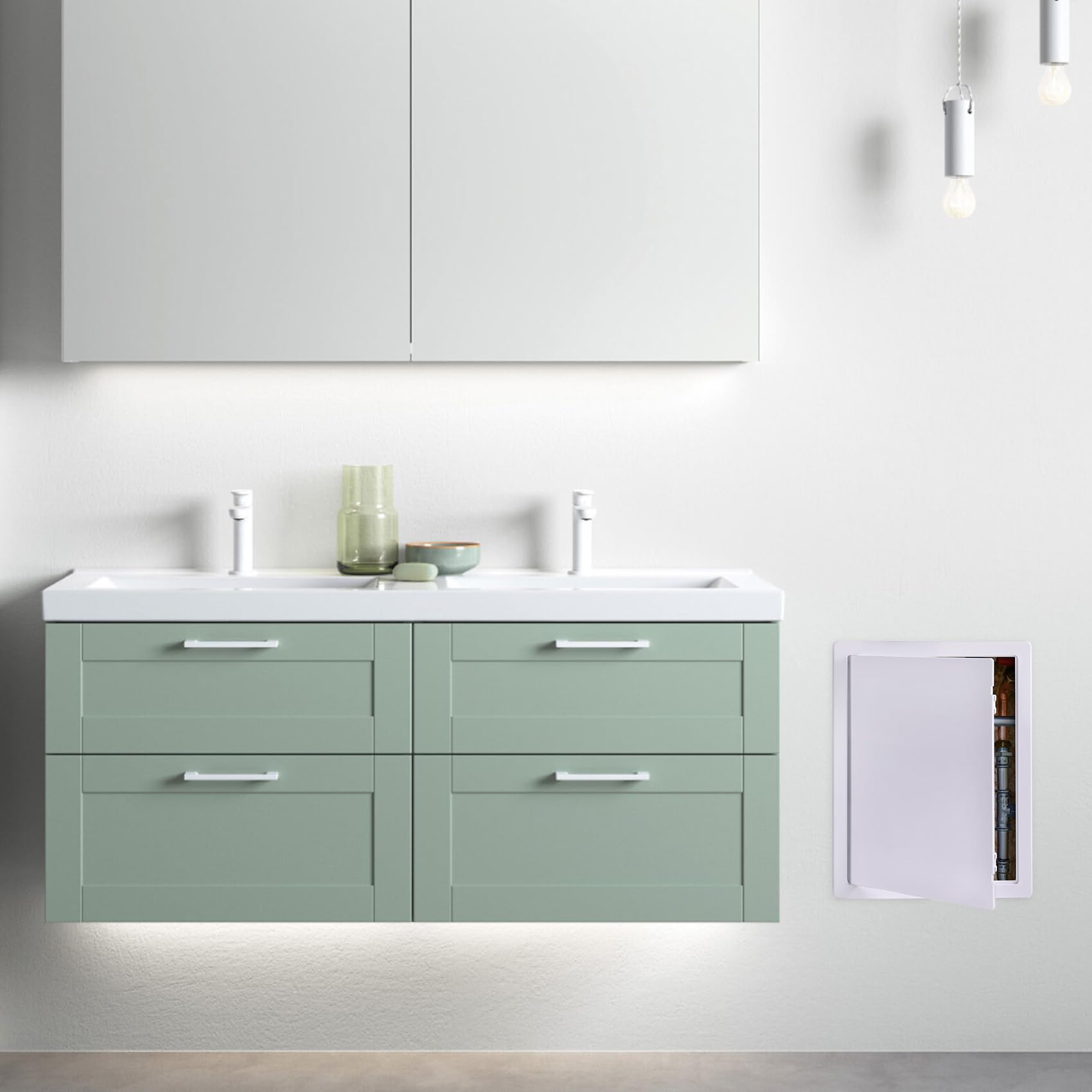 PNKKODW paintable plastic access panel blends with wall color.