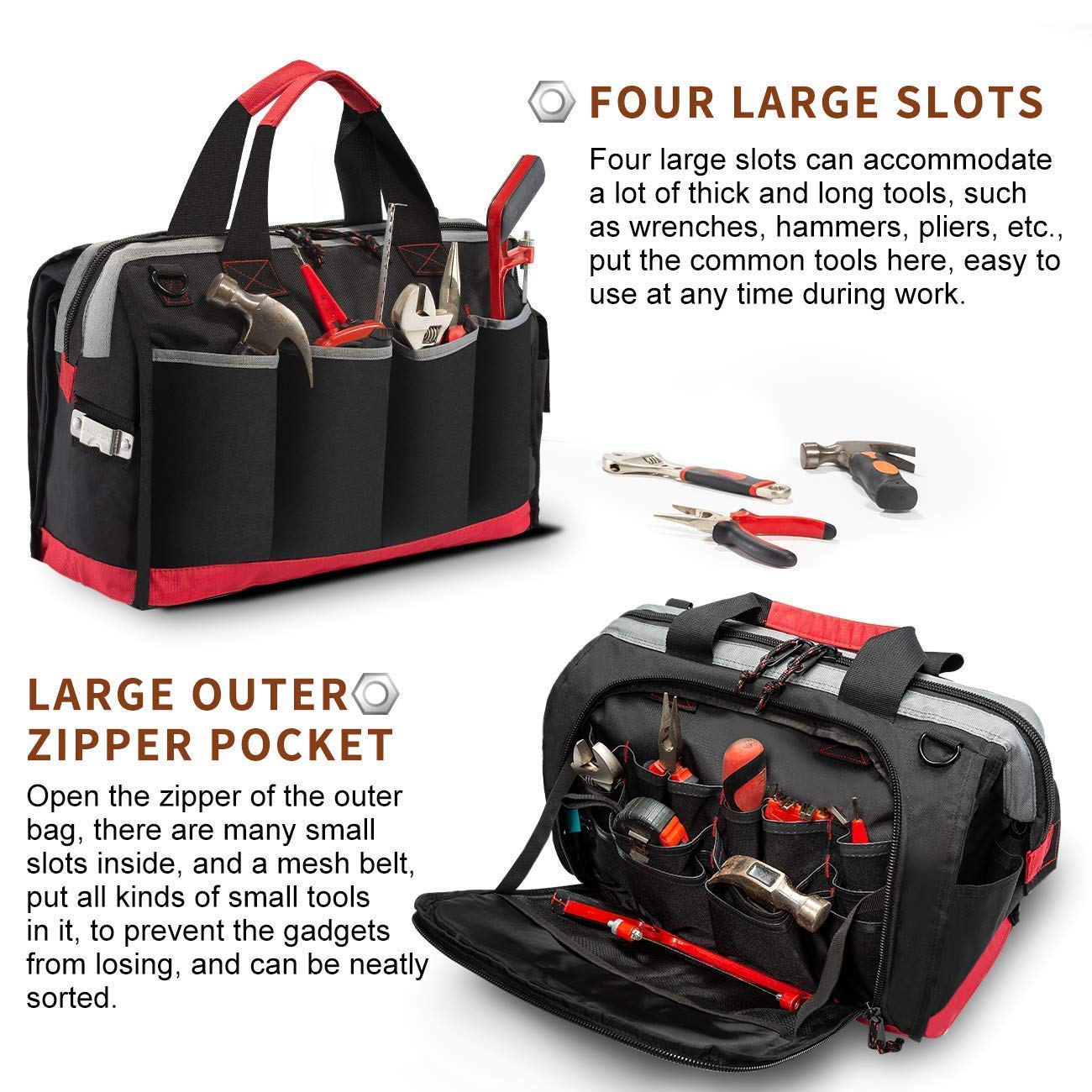 Pnochoo tool bag showing 25 pockets for organized tools