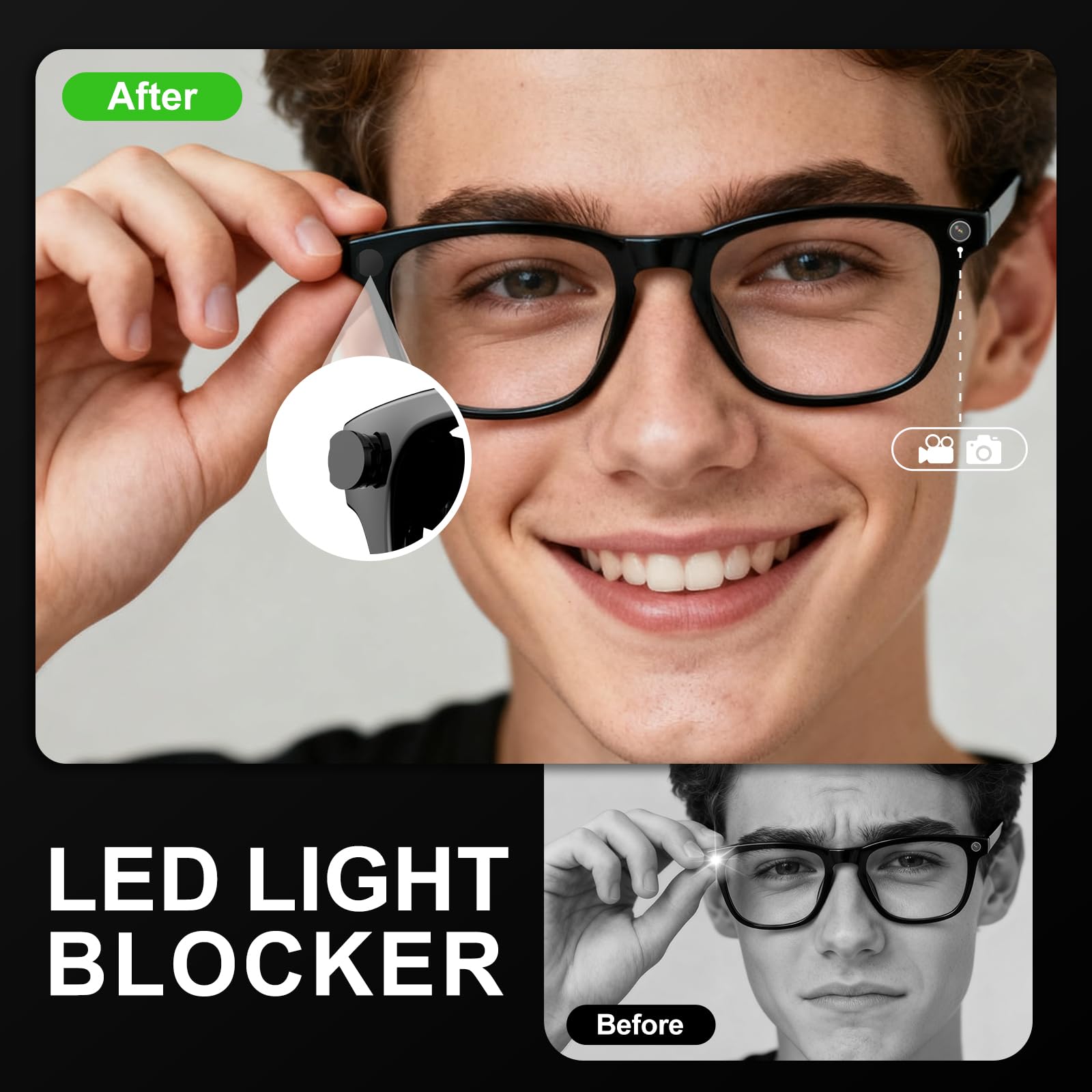 PnTnFly LED cover on Ray-Ban Meta Skyler reduces flash during photos.