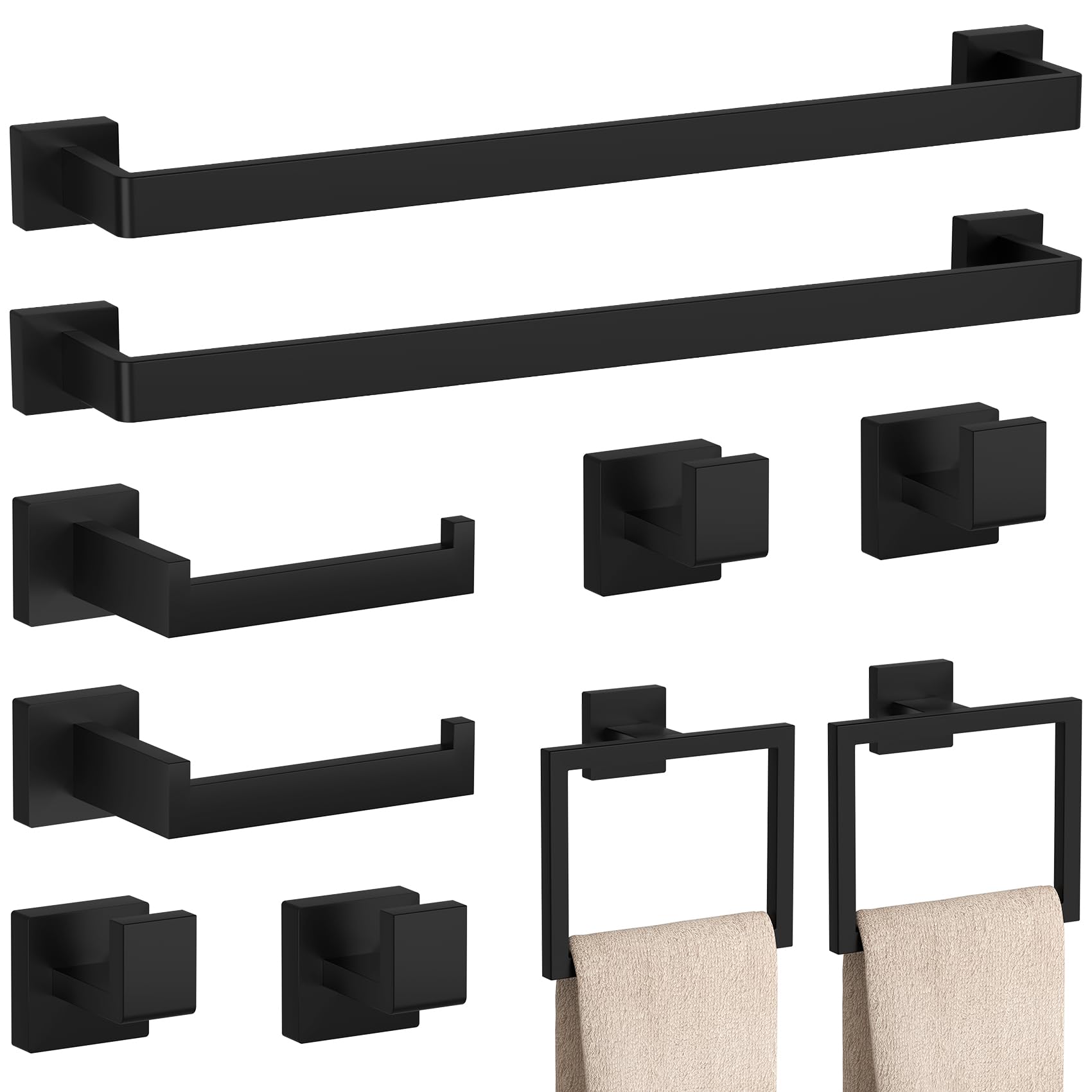 PNWNNH 10-piece matte black bathroom accessories set shown for cohesive, clutter-free bathroom organization