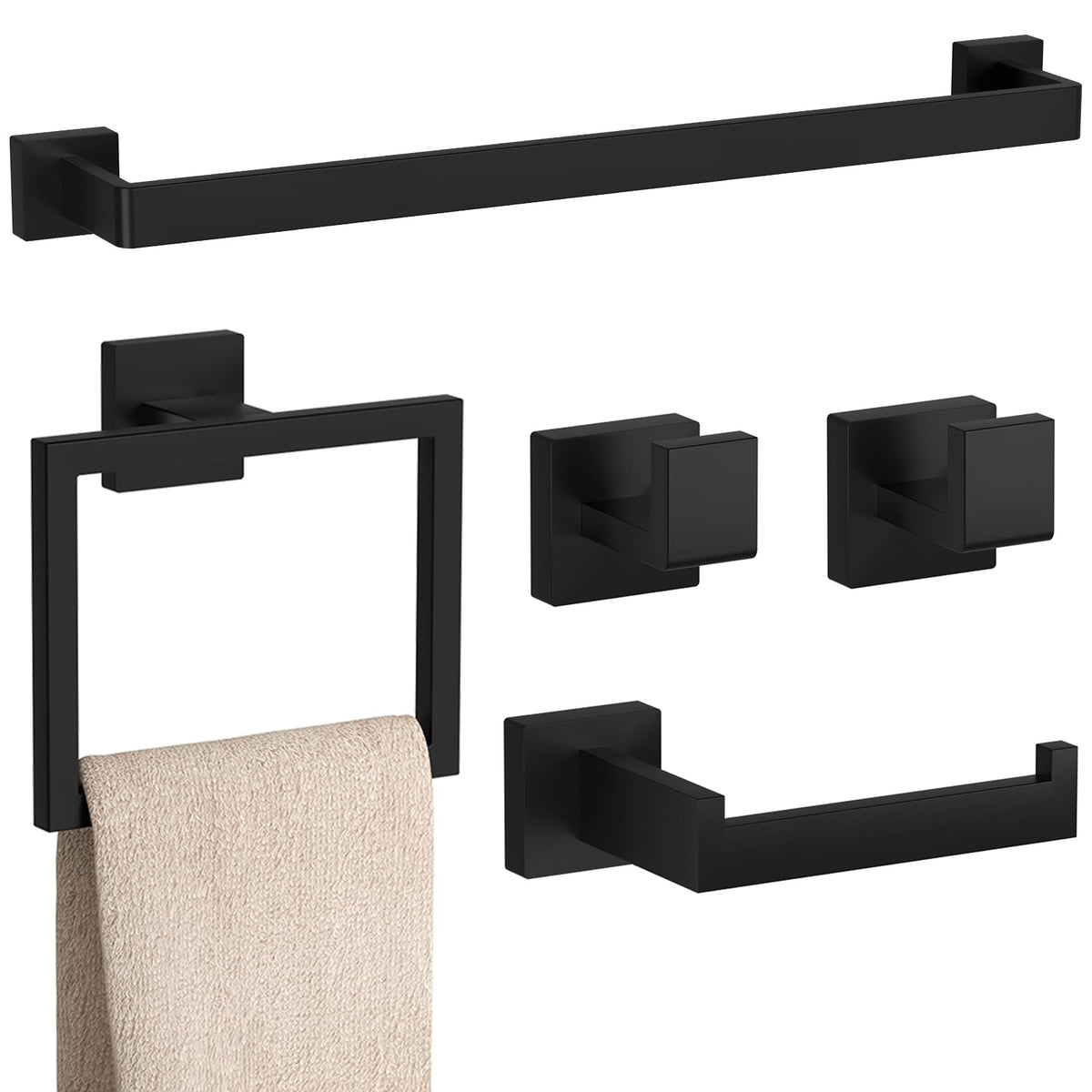 PNWNNH 5-piece matte black bathroom accessories set mounted on wall for cohesive style