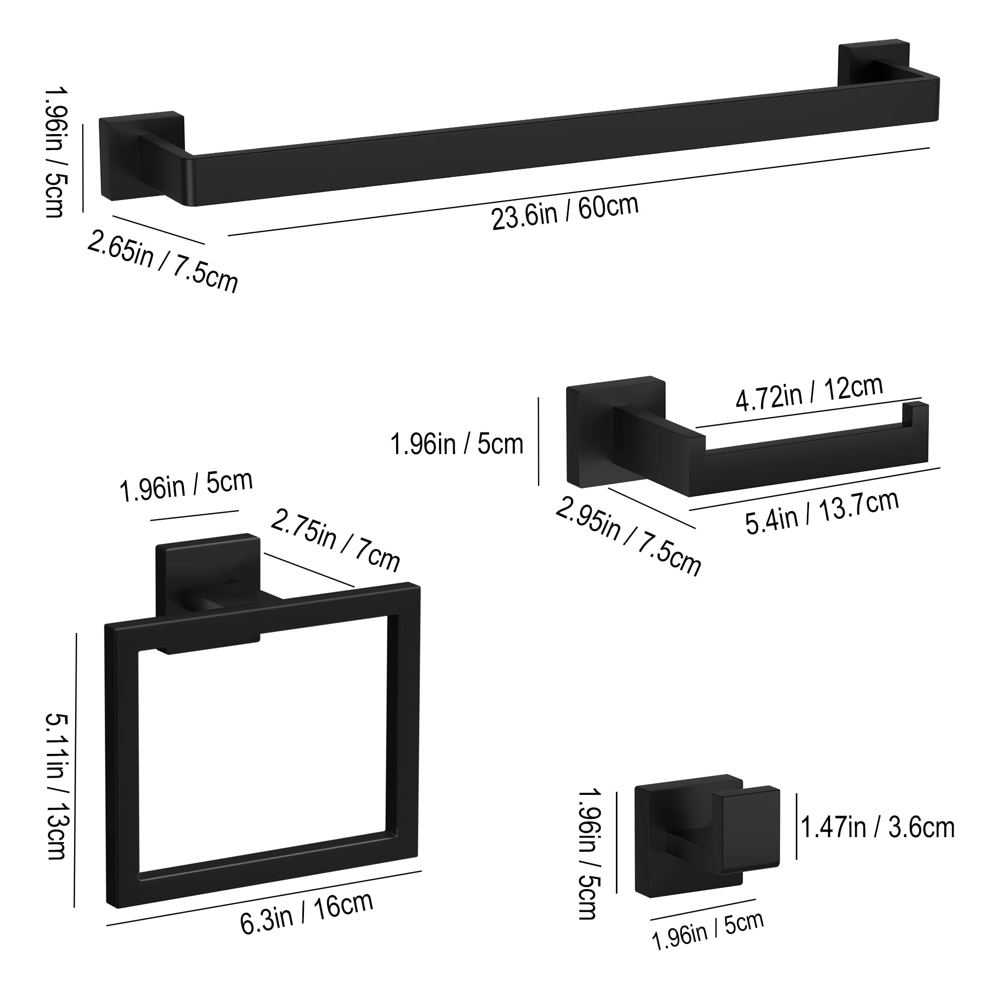 PNWNNH 23.6-inch towel bar in matte black for easy towel reach