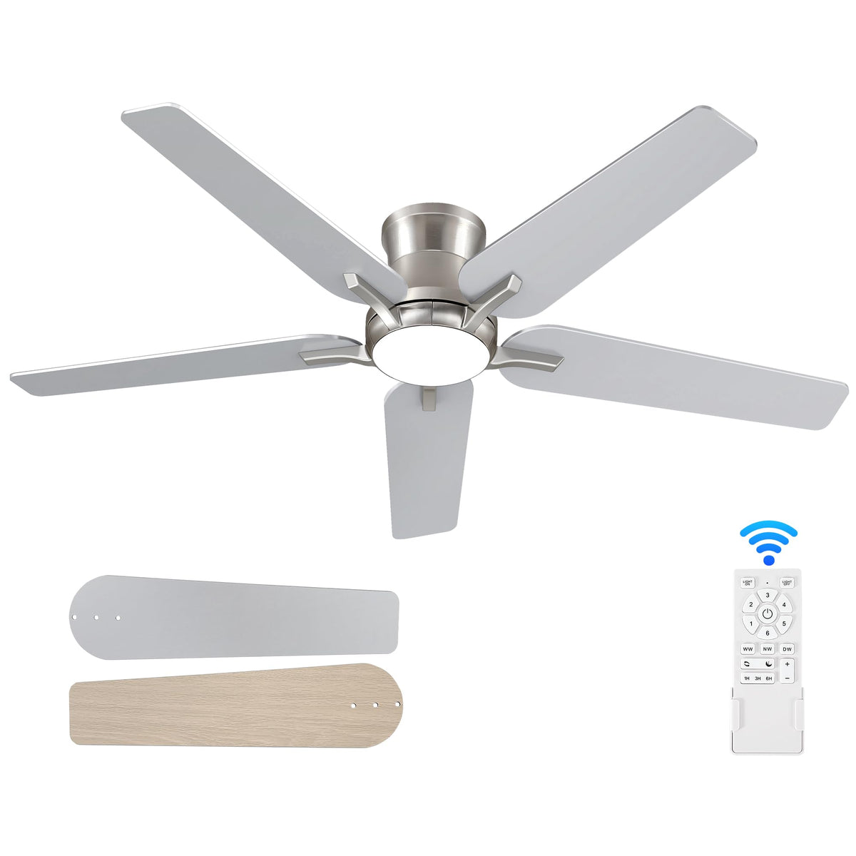 POCHFAN 52-inch ceiling fan with remote and light for quiet bedroom comfort.