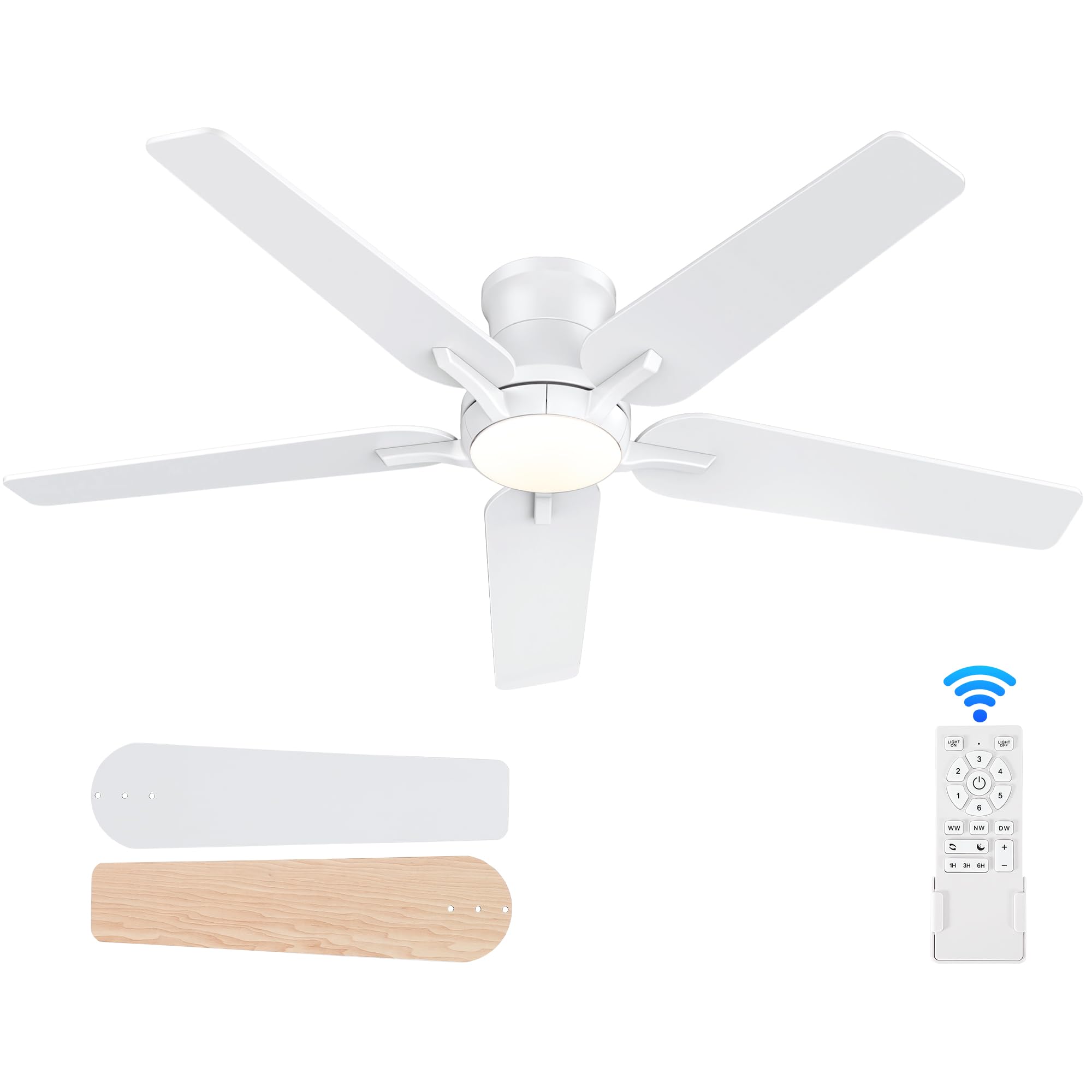 POCHFAN 52-Inch white ceiling fan with remote for versatile cooling and lighting in any room