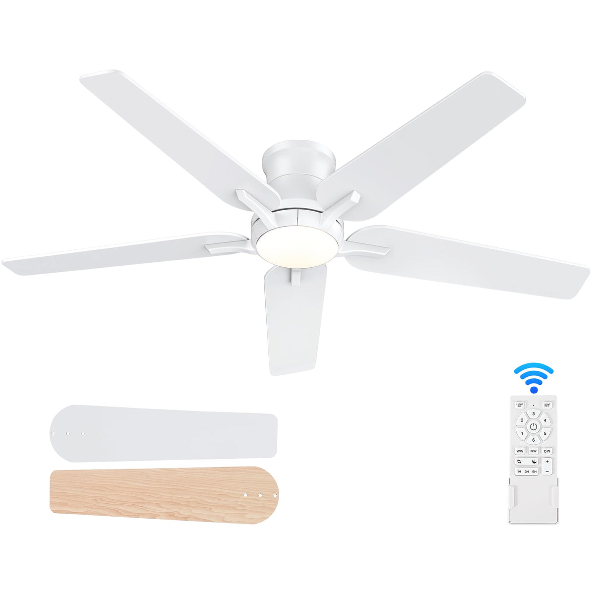 POCHFAN 52-Inch white ceiling fan with remote for versatile cooling and lighting in any room
