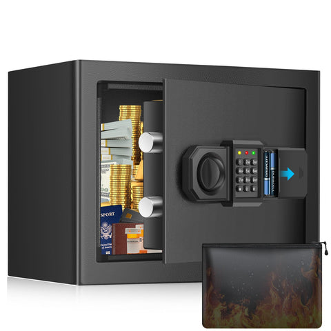 Pockrif small safe box front view with compact steel construction for discreet home storage.