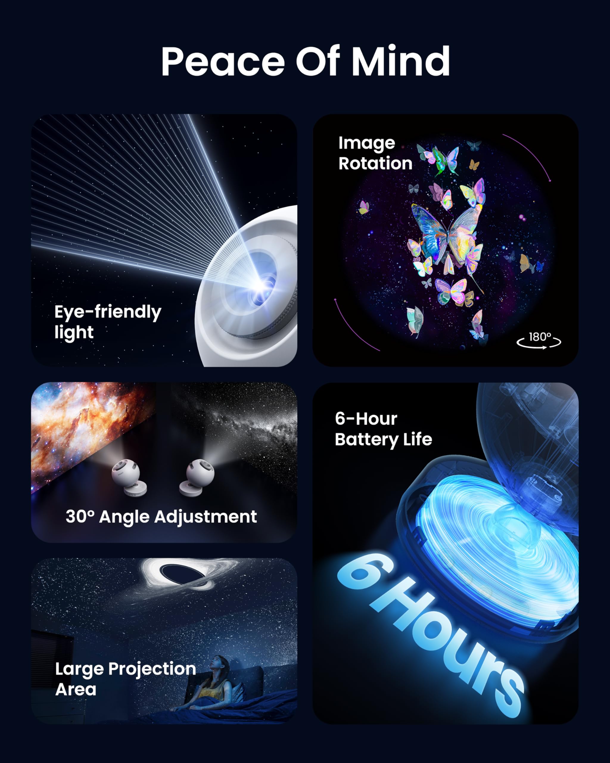 POCOCO Galaxy Star Projector supports battery or plug power for flexible placement.