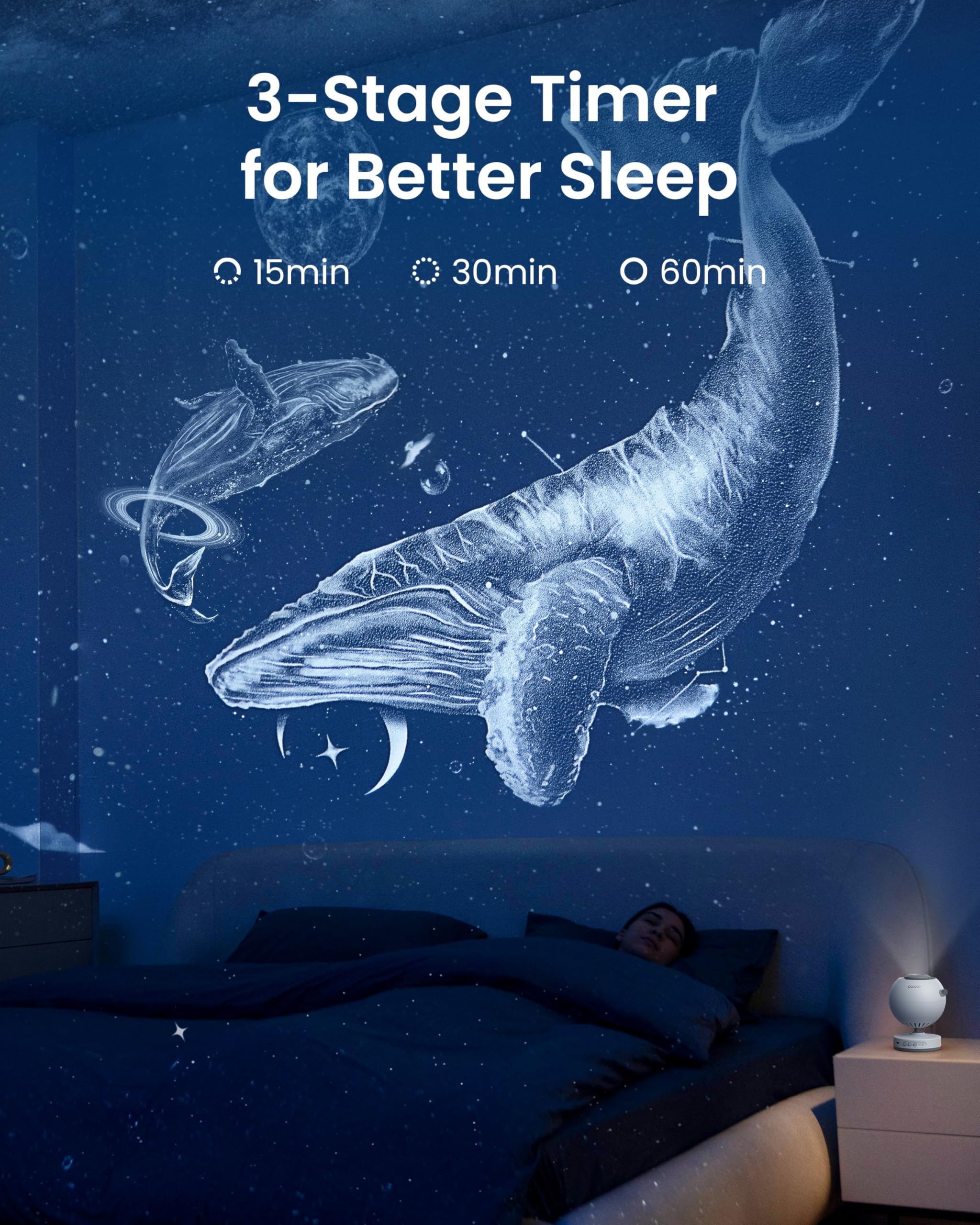 POCOCO Galaxy Star Projector in gradient blue-pink enhances mood and decor.