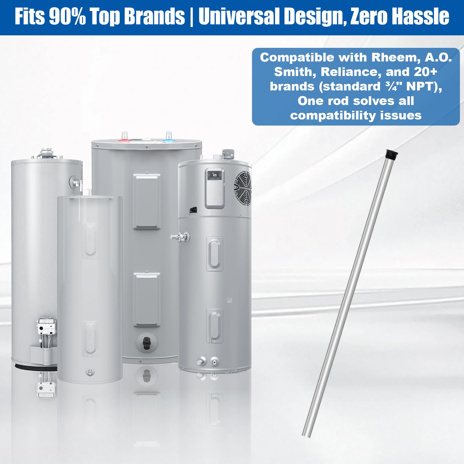 Podoy magnesium anode rod protecting tank assembly from corrosion.