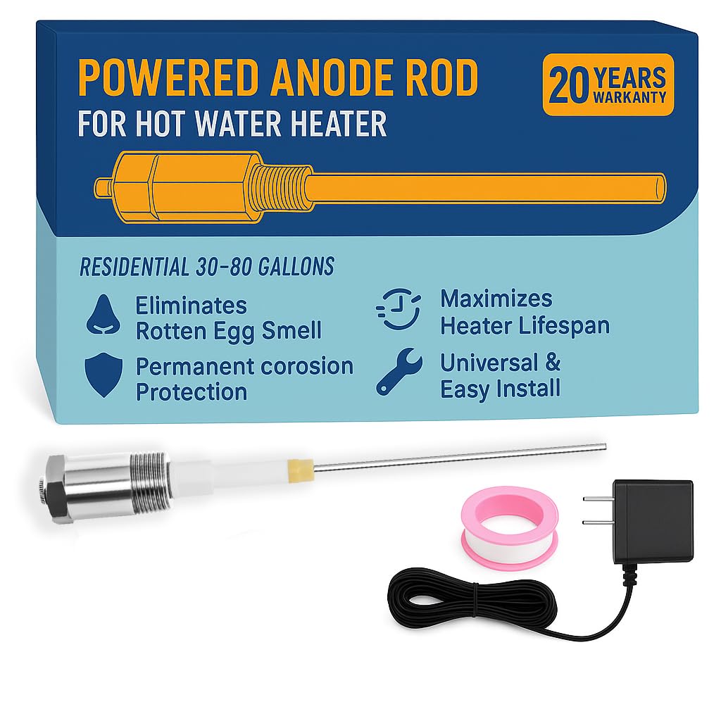 Podoy powered anode rod front view showing 9.4-inch titanium design for corrosion protection.