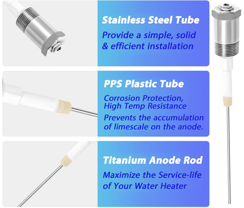Close-up of Podoy titanium-core powered anode rod for durable protection.