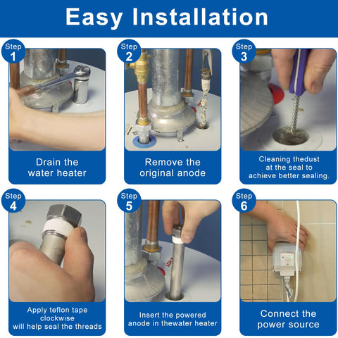 Podoy rod demonstrates universal fit across Rheem, A.O. Smith, Giant, and more.