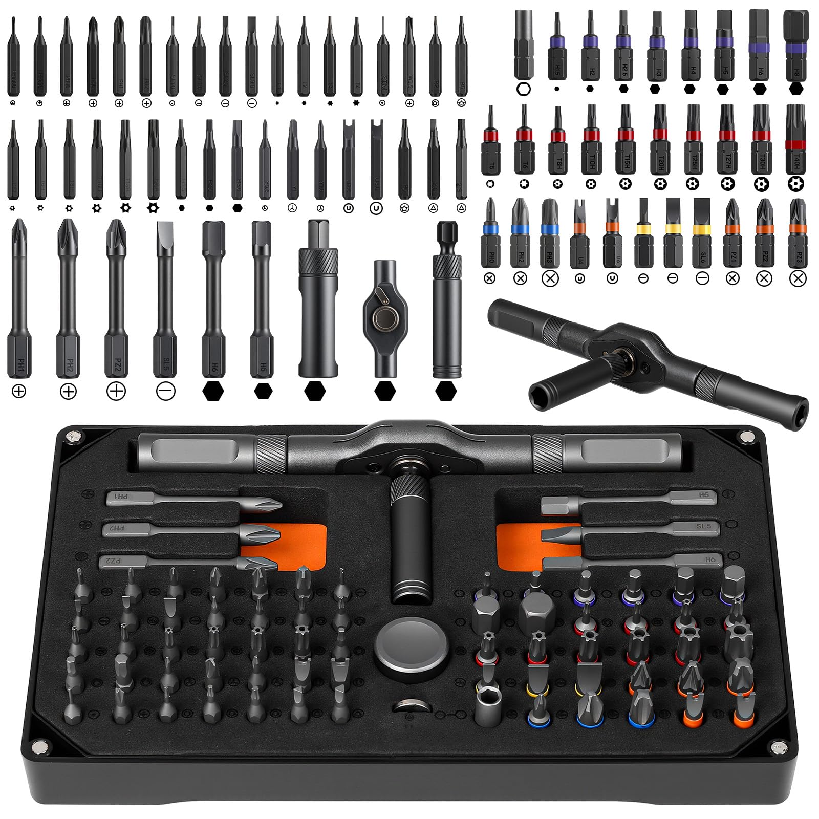 Pofaueo ratchet screwdriver set 74-in-1 tool with magnetic bits for quick repairs