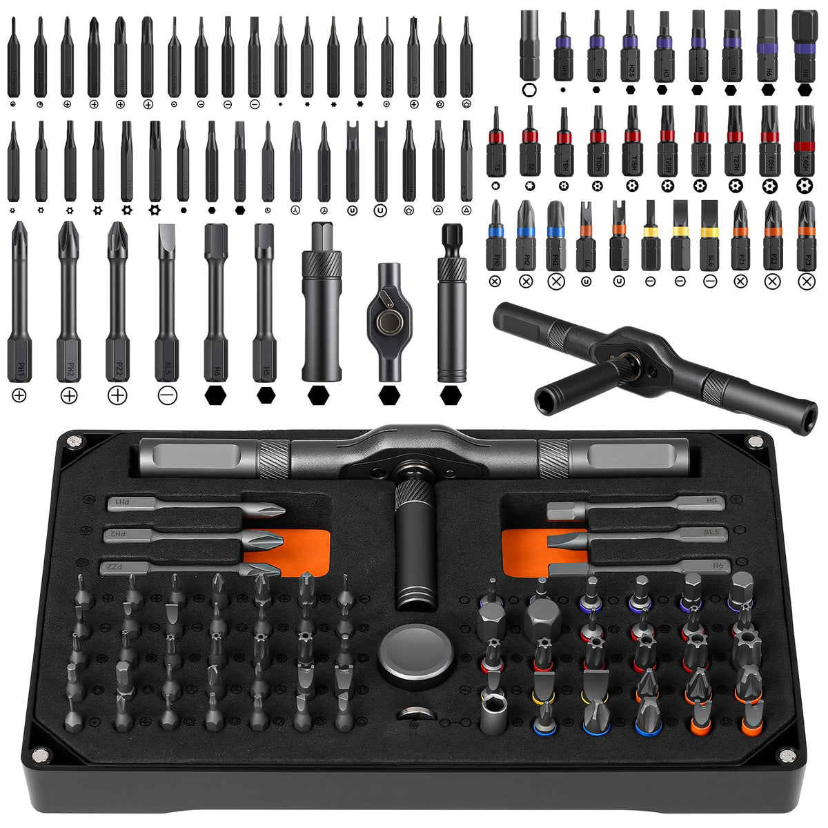 Pofaueo ratchet screwdriver set 74-in-1 tool with magnetic bits for quick repairs