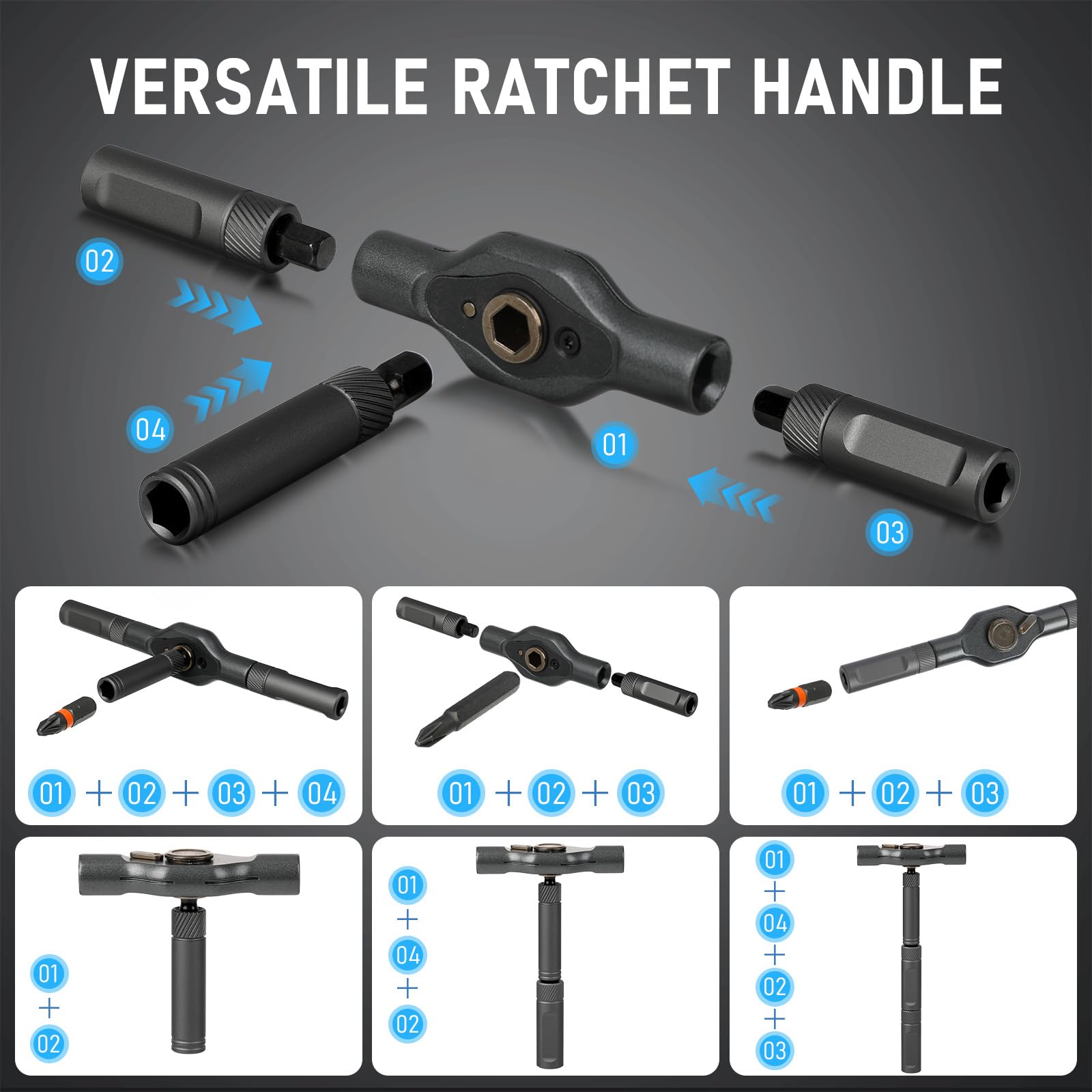 Pofaueo ratchet screwdriver set detachable handle enables access in tight spaces