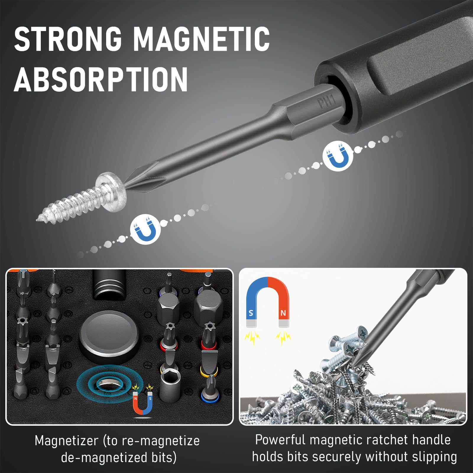 Pofaueo ratchet screwdriver set magnetic bits stay secure for precise driving