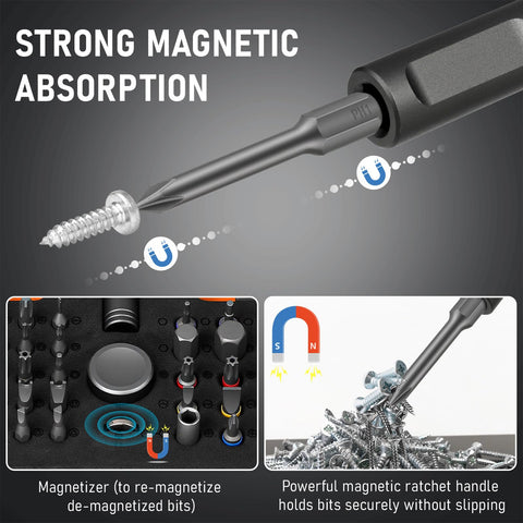 Pofaueo ratchet screwdriver set magnetic bits stay secure for precise driving