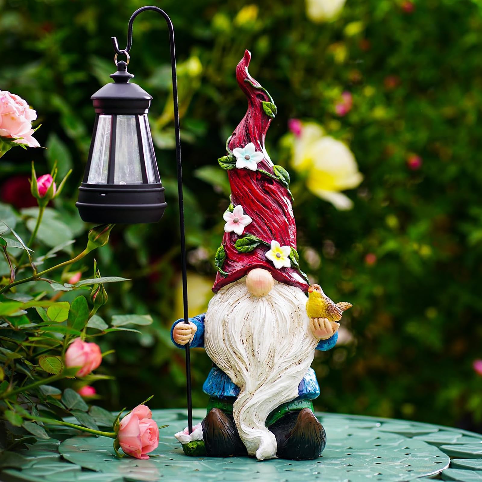 Pohabery Christmas gnome with solar lantern lighting the outdoor garden
