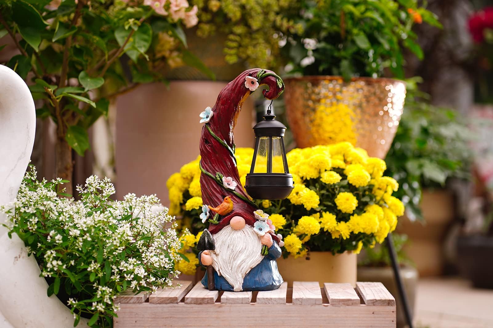 Pohabery Garden Gnome Welcome statue greeting guests on the porch.