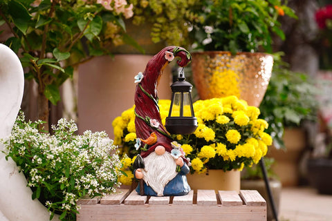 Pohabery Garden Gnome Welcome statue greeting guests on the porch.