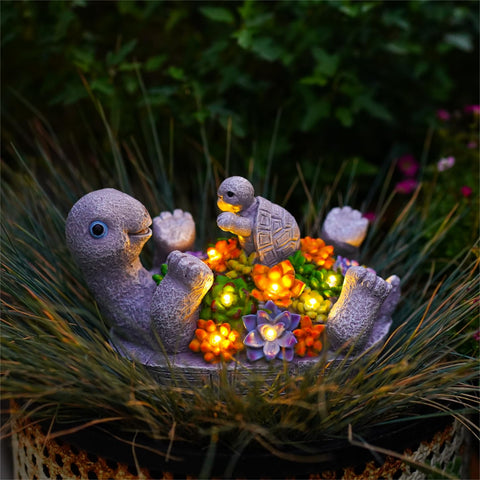 Pohabery LED garden turtle statue provides gentle night illumination.