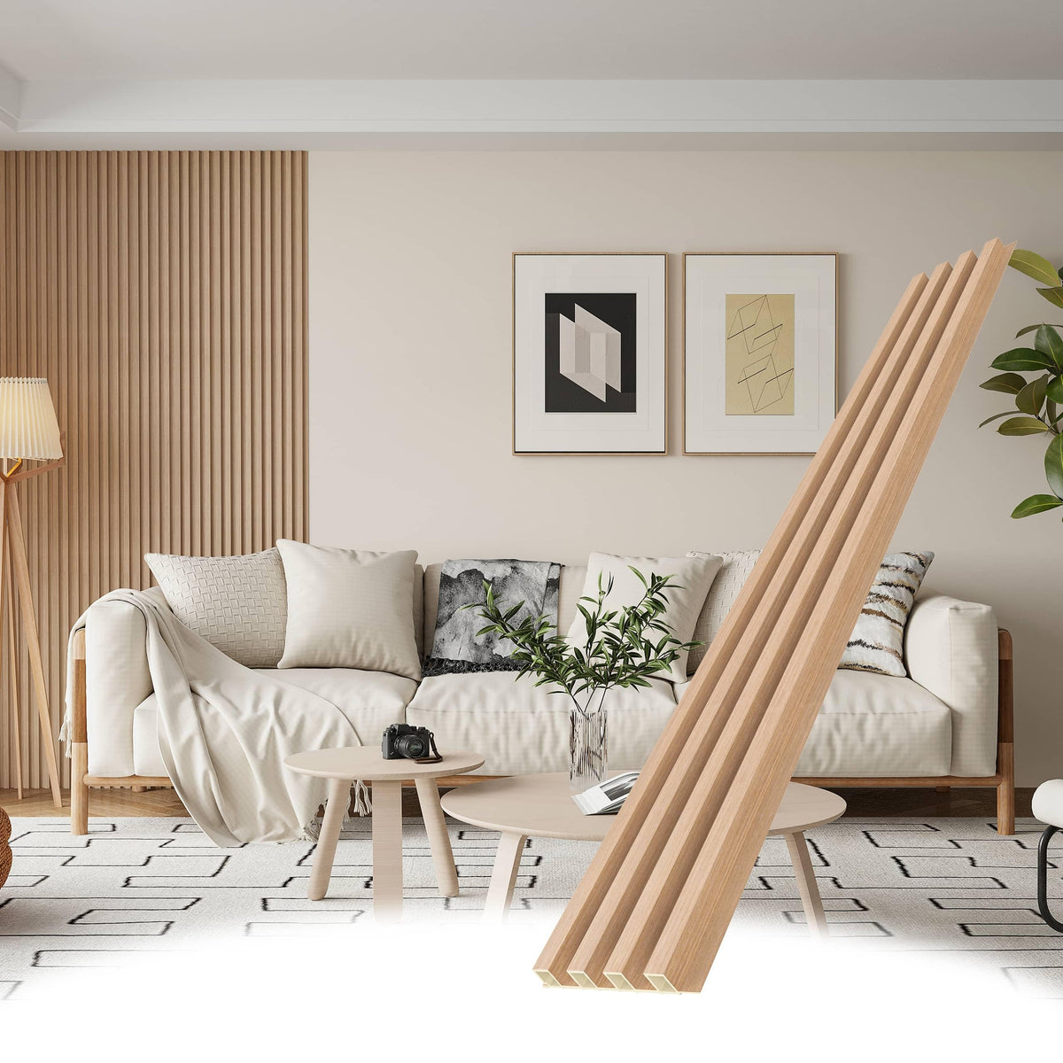 POHARE WPC wood slat wall panel close-up shows oak veneer texture for premium, easy-care walls