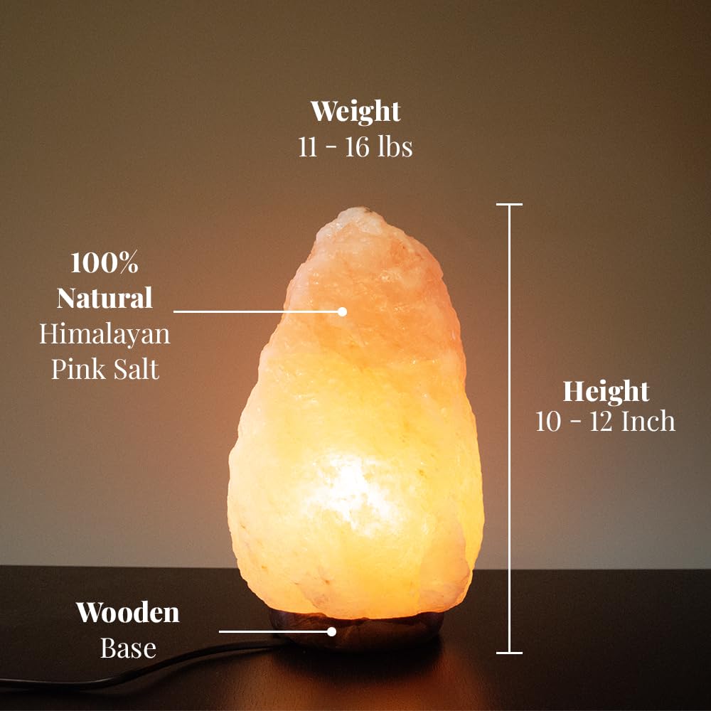 POHS Himalayan salt lamp with wooden base adds natural elegance to any room.