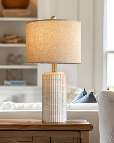 PoKat 23-inch bedside lamp base in white ceramic for calm bedroom ambience