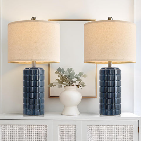 PoKat 23-inch blue table lamp with ceramic base for farmhouse decor