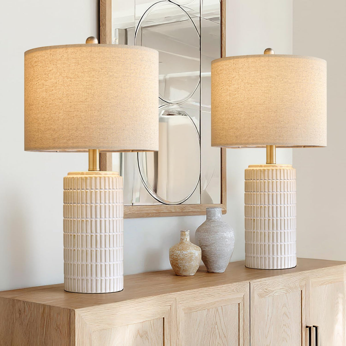 PoKat 24-inch modern ceramic lamps set of 2 for ambient living room lighting.