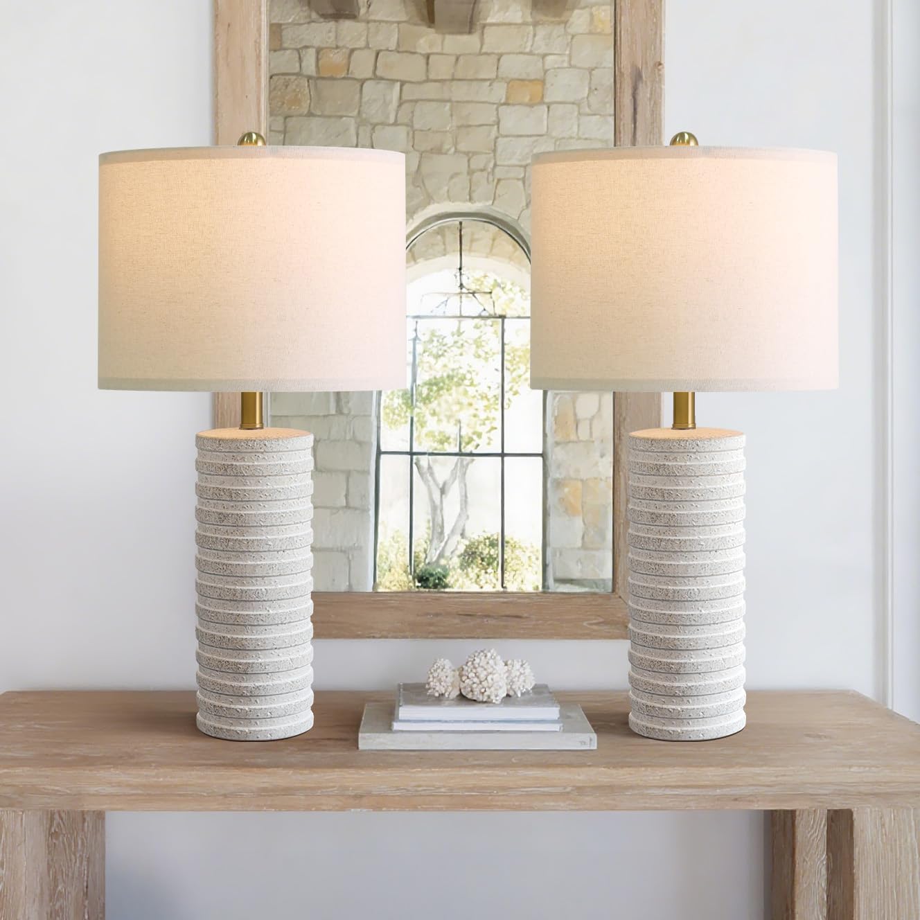 PoKat 27-inch stone-like ceramic lamp base adds rustic charm to living room
