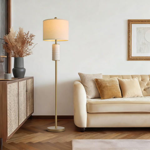 Lamp stands 64 inches tall for versatile corner lighting.