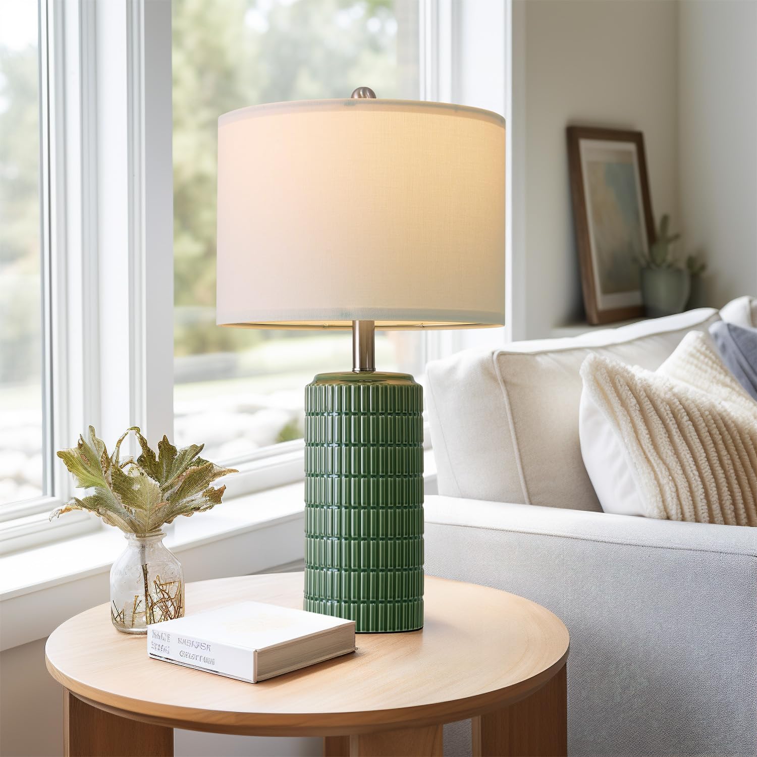 PoKat 23-inch dark-green ceramic lamp base detail showcases craftsmanship.