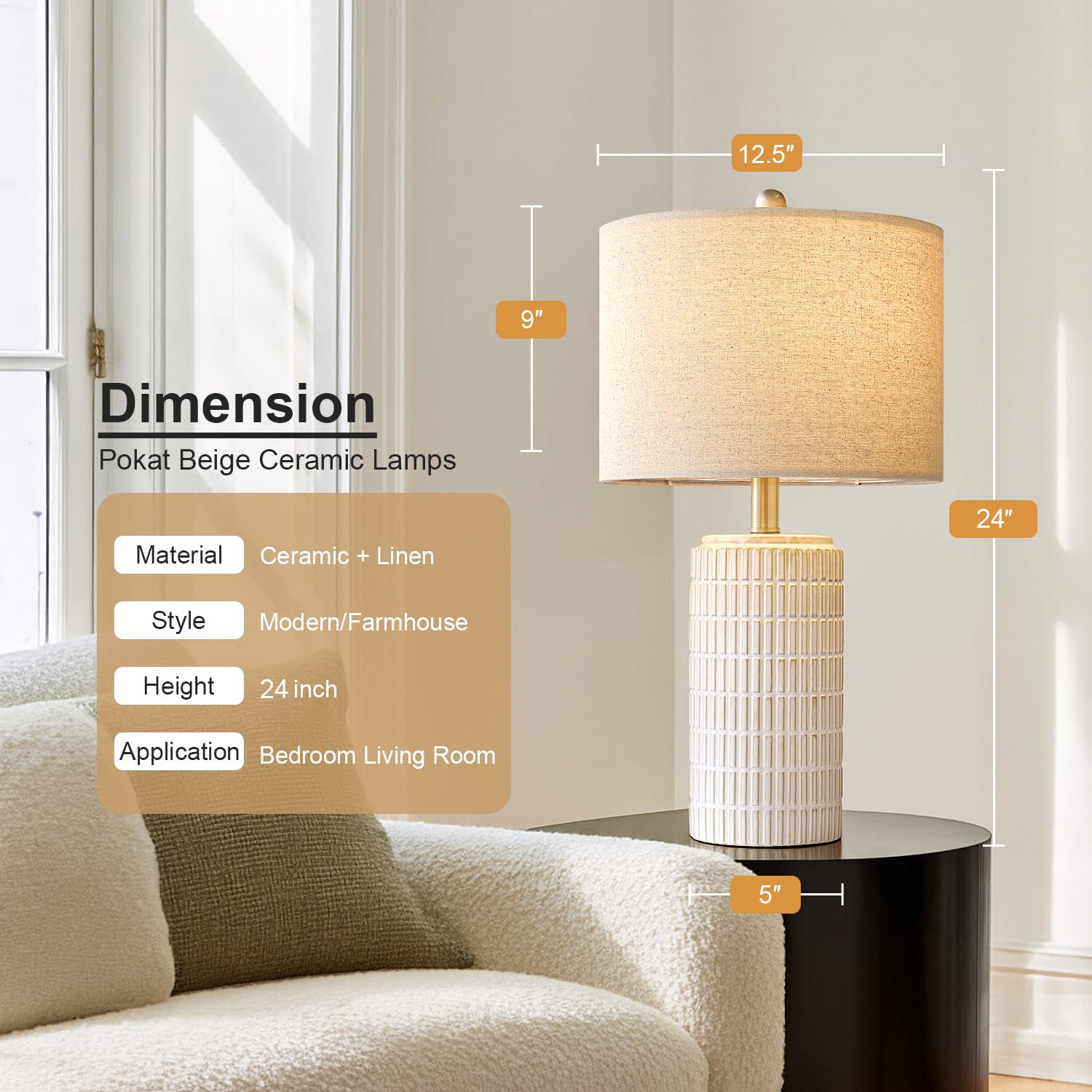 PoKat beige finish nightstand lamps add farmhouse charm to a bedroom or office.