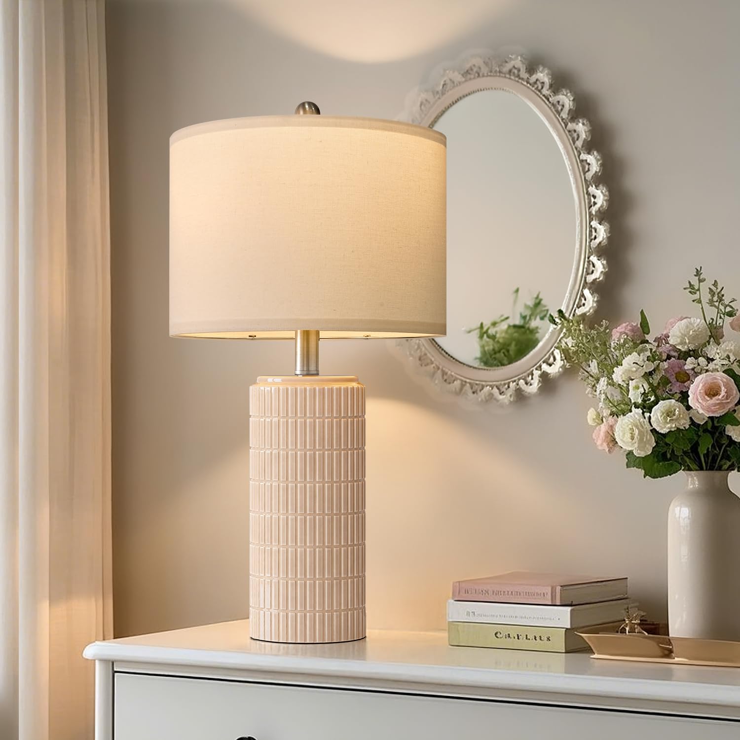Pokat pink ceramic base lamp complements modern decor in any room.
