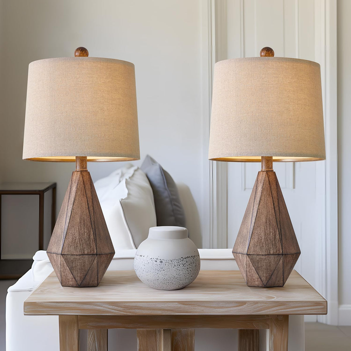 PoKat retro farmhouse lamp base with diamond texture enhances vintage living room decor