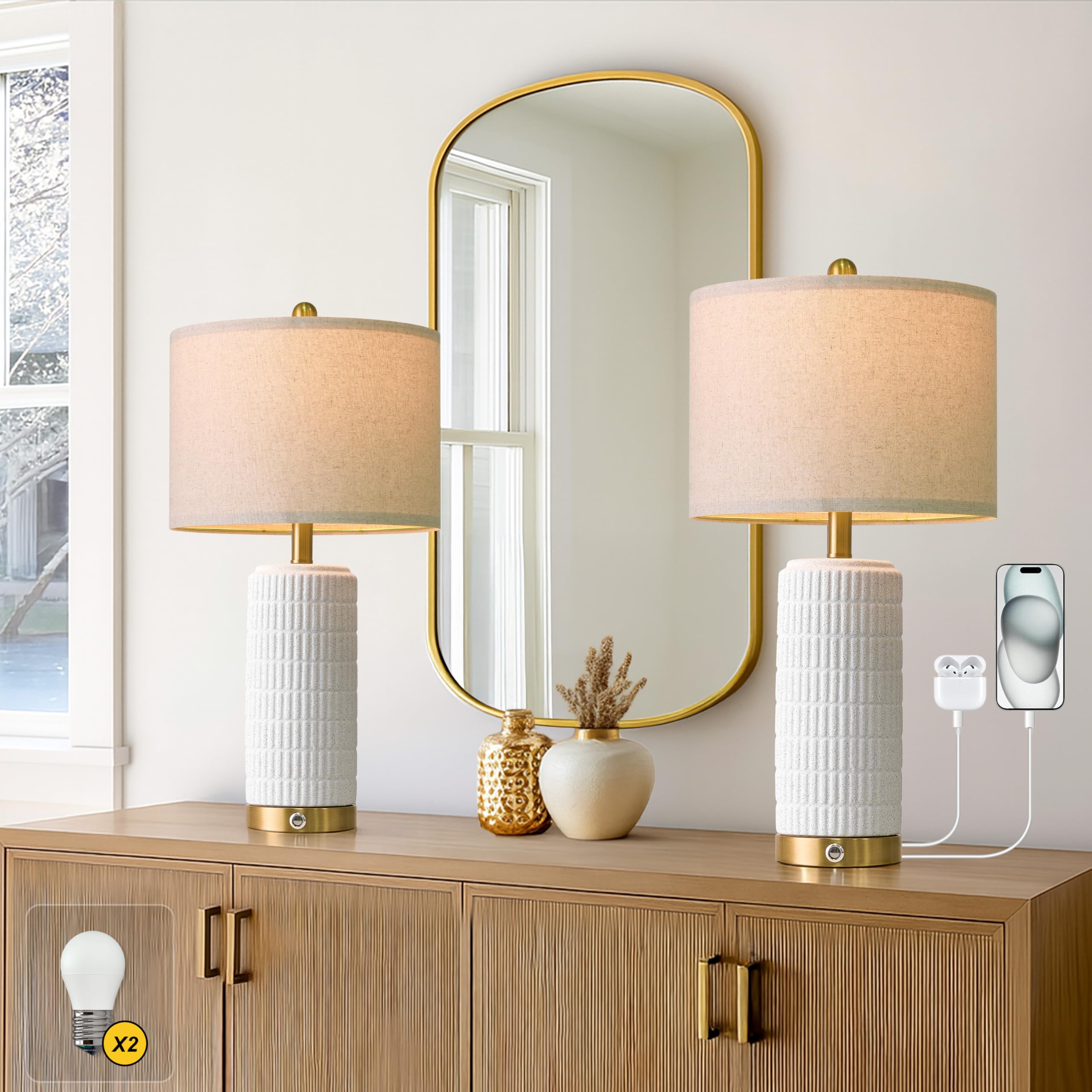 PoKat stone-like ceramic lamp base with modern silhouette for nightstands