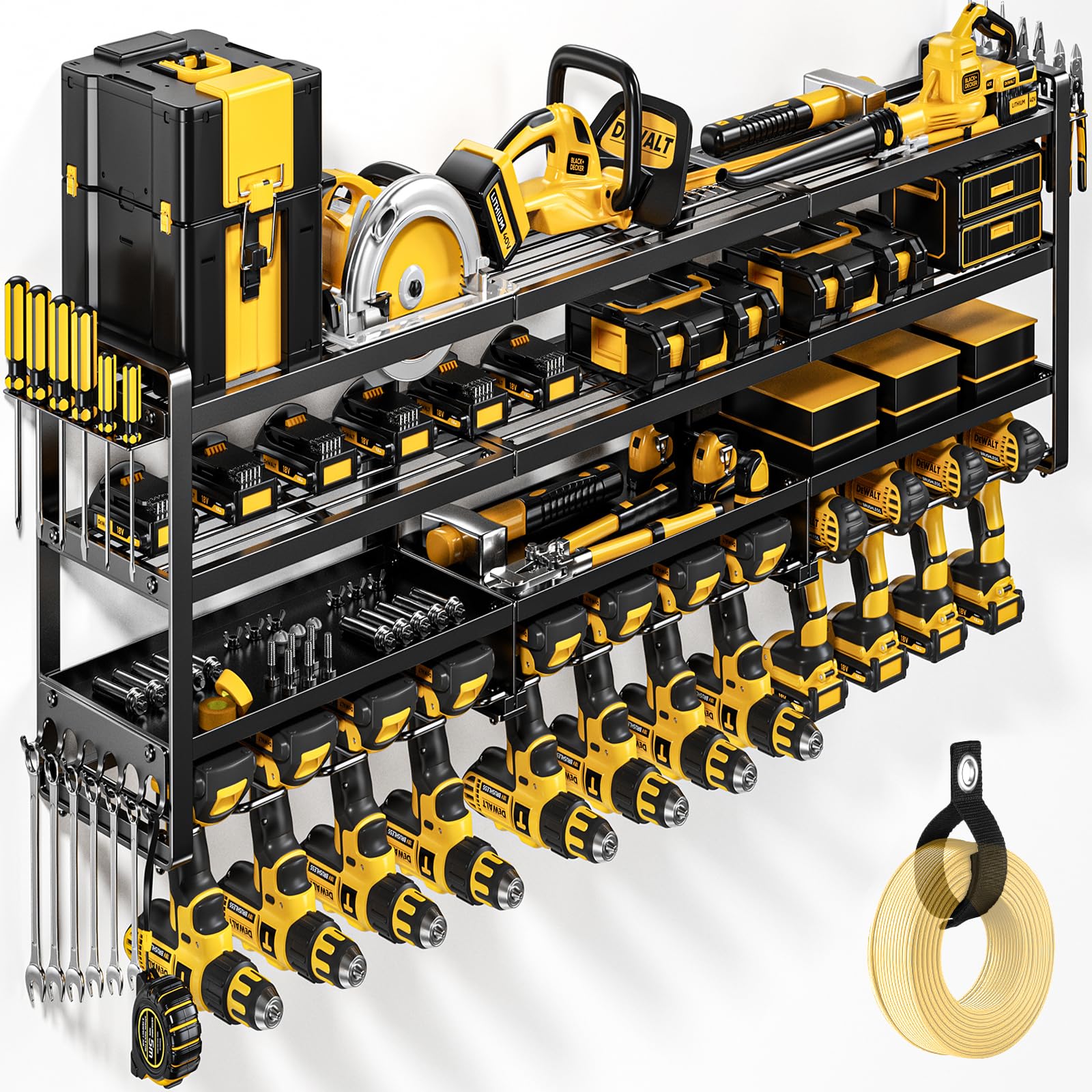 POKIPO 49inch wall-mount tool organizer front view with ample four-layer storage for easy access.