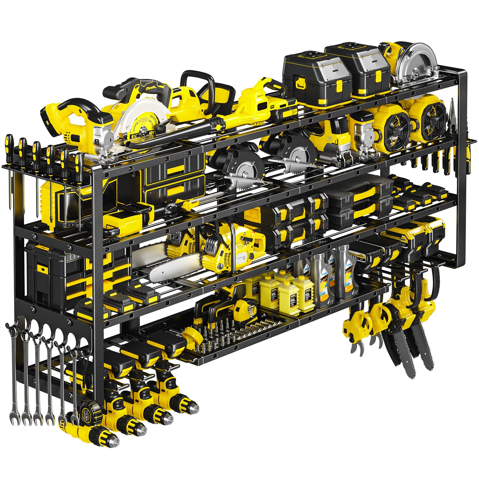 POKIPO 64-inch wall mount storage keeping a wide assortment of tools organized.