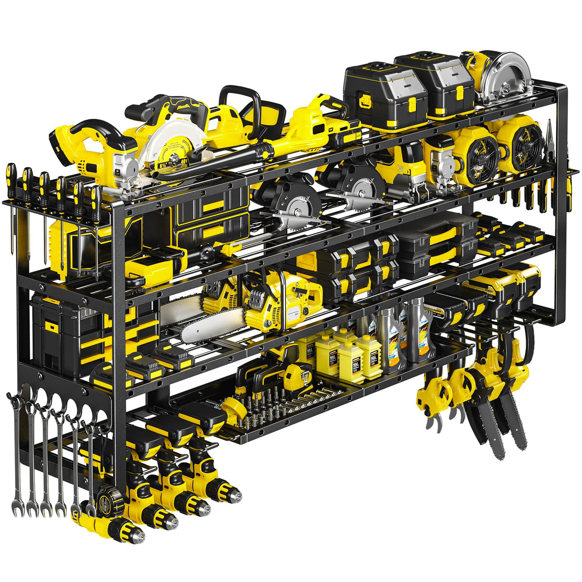 POKIPO 64-inch wall mount storage keeping a wide assortment of tools organized.