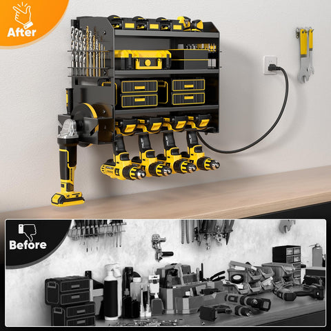 POKIPO cordless drill holders and hooks keep tools within reach.